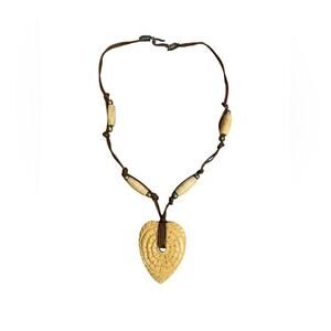 Y2K Western Handmade Wooden Heart Pendant Necklace Cowgirl Natrual